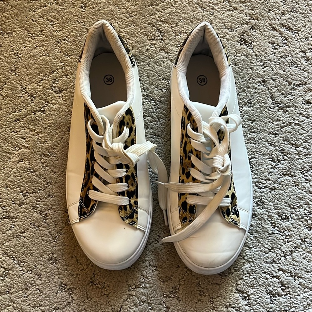 Nasty Gal Leopard Print White Sneakers
